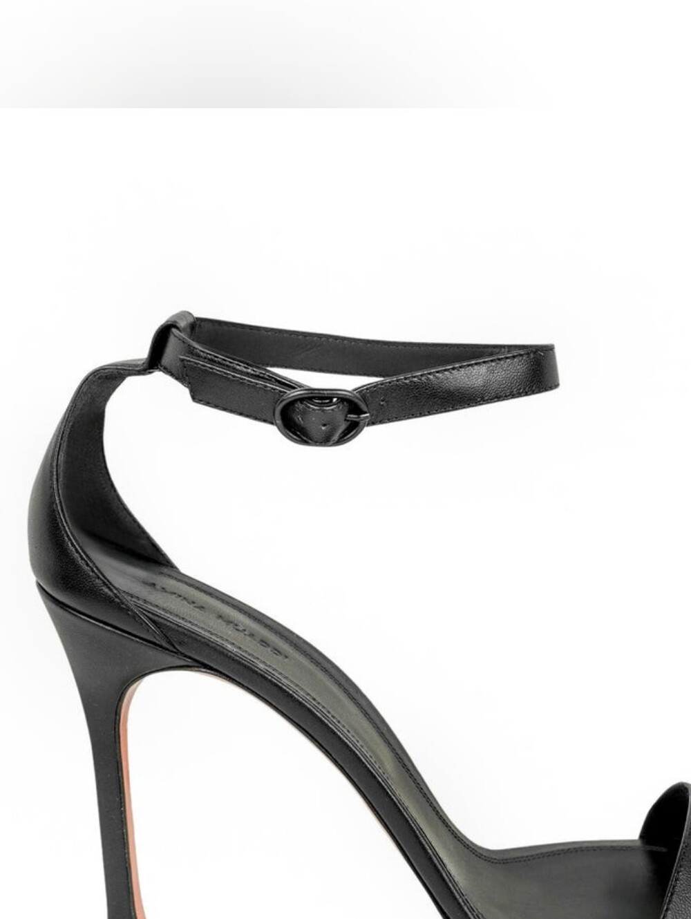Amina Muaddi Black Kim Leather Ankle-Strap Stiletto Sandals - Picture 4 of 15